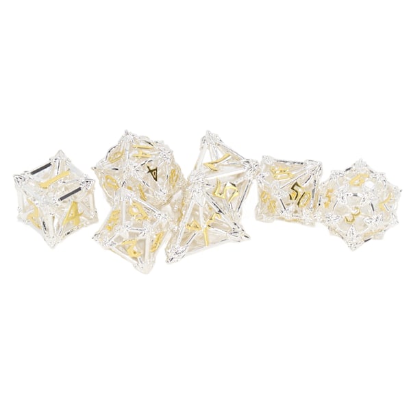 7 stk. Metal terning sæt hult polyhedral terning robust multifunktionel til brætspil rollespil hvid guld
