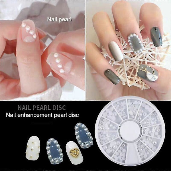 Blandade Storlekar Vita Nagel Pärlor Nagelkonst Tips Halva Pärlor Nageldekoration Strass Nagel Zekai