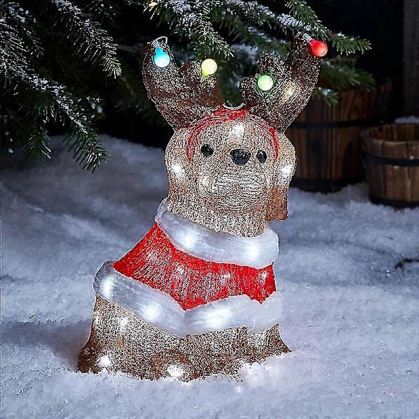 Juldekorationer Utomhus Lysande Djur, hund, rådjur, jultomte utomhus B