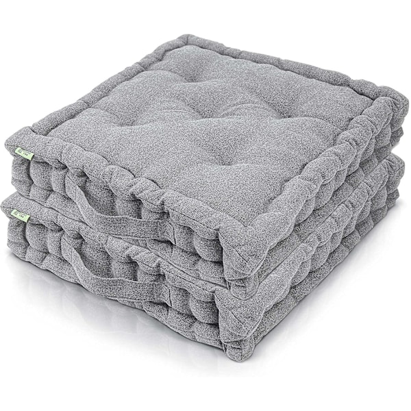 Set med 2 bekväma kuddar, utomhus, inomhus - 38x38 styv kudde, mjuk bomullsväska, praktiskt handtag - stolsdyna, utomhuskudde, grå