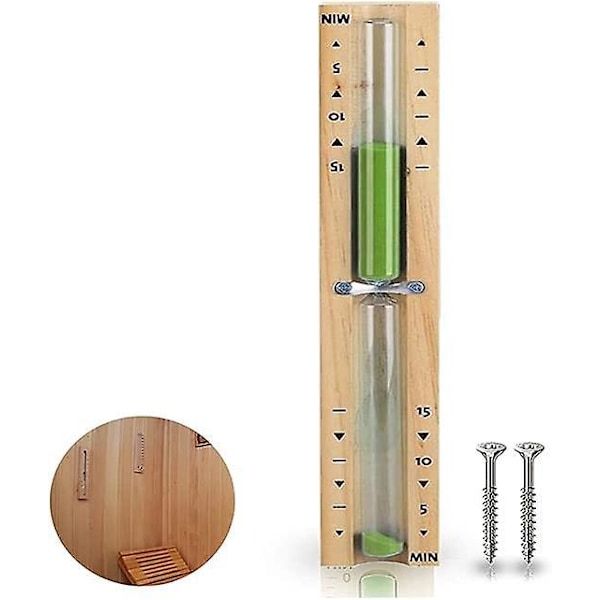 15 Minute Sand Timer for Sauna - Heat Resistant, Green Wooden Design