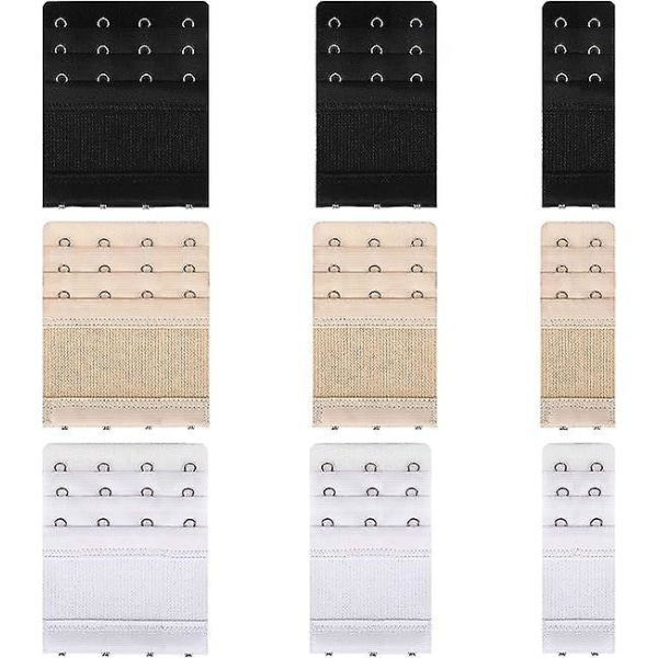 9-Pack BH Extender med 2, 3 og 4 kroker - Elastisk, 3 farger