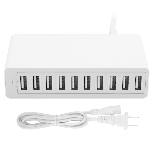 50W 10A 10-Port USB Smart Multiladdare Snabbladdningsenhet Vit (US 100V-240V) Vit