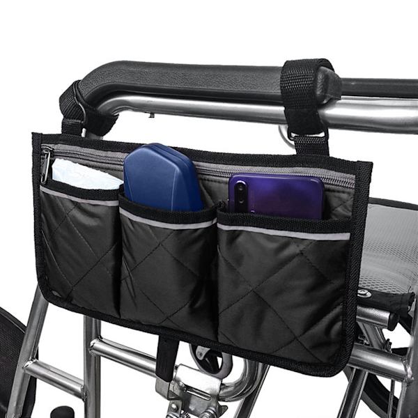 Multifunktionel kørestolsscooter armlæn sidetaske walker hængende pung opbevaringsarrangør sort