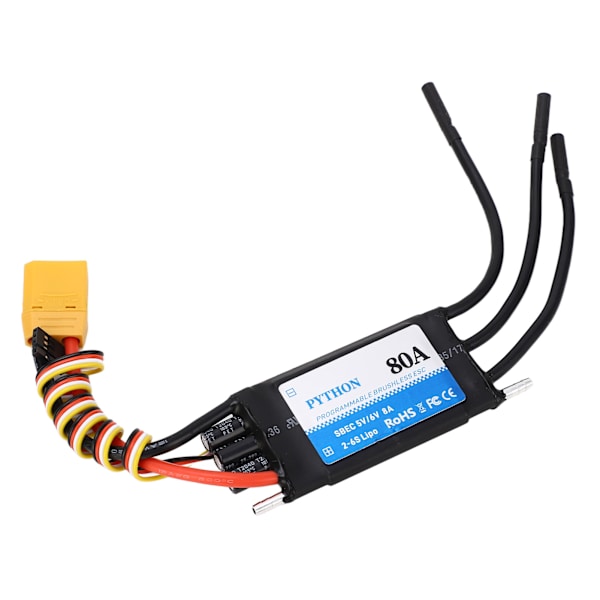 80A RC-båt ESC Vattentät Svart Multiskydd RC Elektrisk Hastighetsregulator för Utbyte