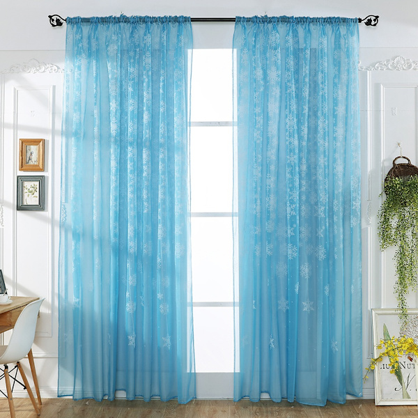 Lumihiutalekuvioiset läpinäkyvät printed ikkunaverhot Voile läpinäkyvät paneelit makuuhuoneen olohuoneeseen Sky Blue