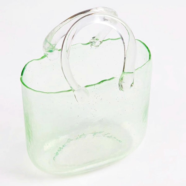Bästsäljande Handväska Form Klar Vas, Klar Väska Glas Blomvas För Hem Bröllopsdekor Ljusgrön