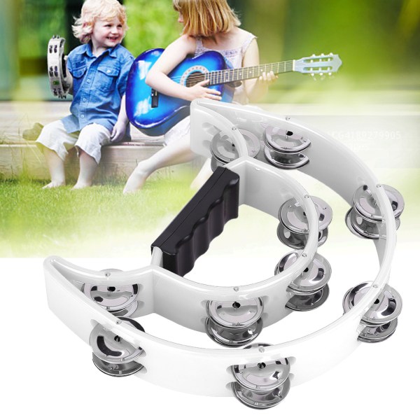 Handbell Tambourine Percussion Instrument - Double Row Jingles (Hvid) White