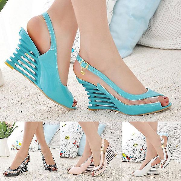 Peep Toe Wedge Høy Hæl Sandaler for Kvinner 43 Hvit