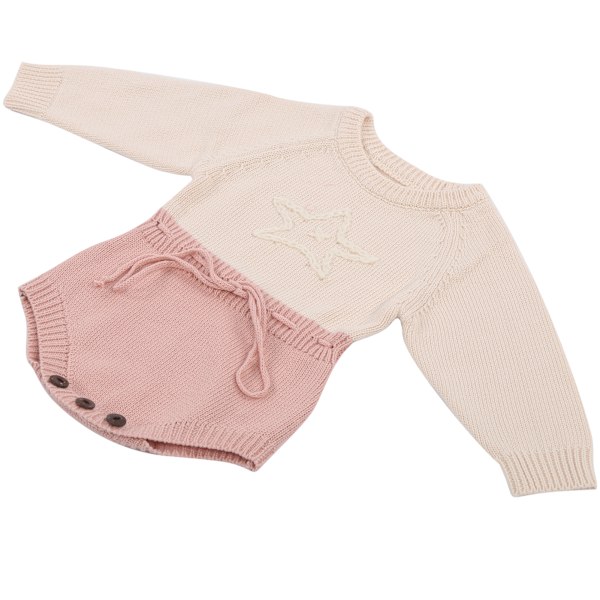 Babyklær Bomull Baby Romper Jumpsuits Nydelig Stjerne Lang Ermet Body for Jenter Rosabeige 66cm