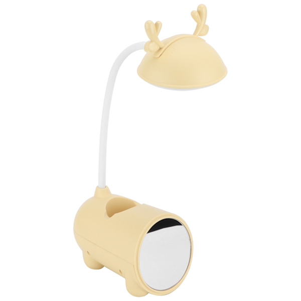 LED-lampa Ögonskydd Söt tecknad hjort bordslampa för student sovrum hopfällbar läsning mobiltelefonhållare Gul