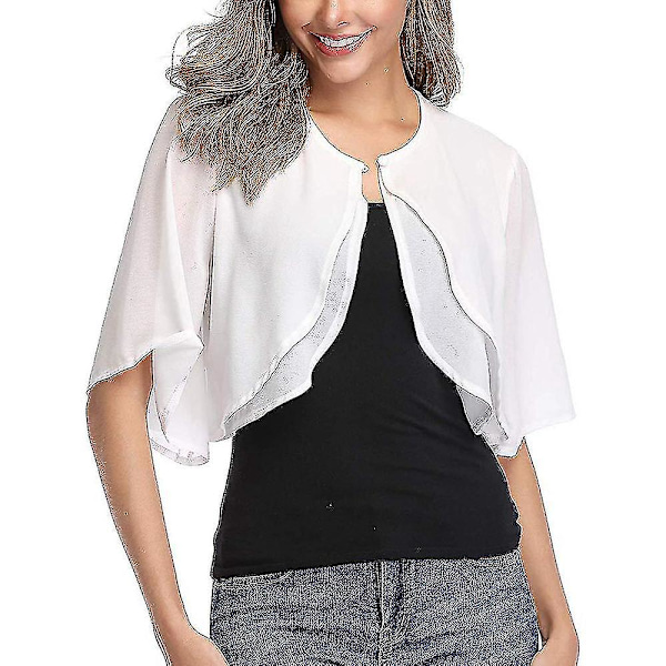 Kortärmad rödvin chiffong öppen framsida kofta crop top för kvinnor