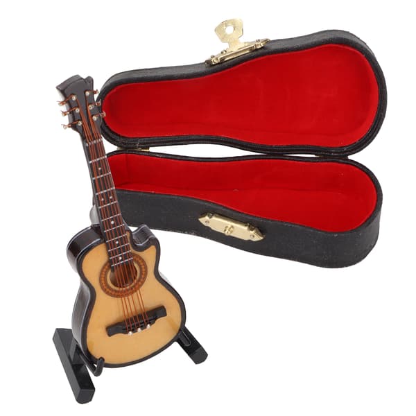 Miniatyr elgitarr modell i lind och metall, mini musikinstrument prydnader 10 cm Cutaway-gitarr