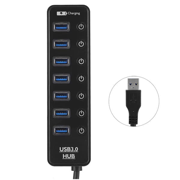 7-Port USB 3.0 Hub med Switch Smart 2A Hurtigopladningssplitter Dockingstation PC-tilbehør