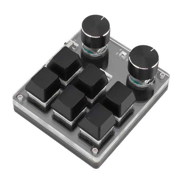 USB Mini 6-tangenters tangentbord med 2 rattar, röd switch, programmerbart anpassat mini-makrotangentbord för spel
