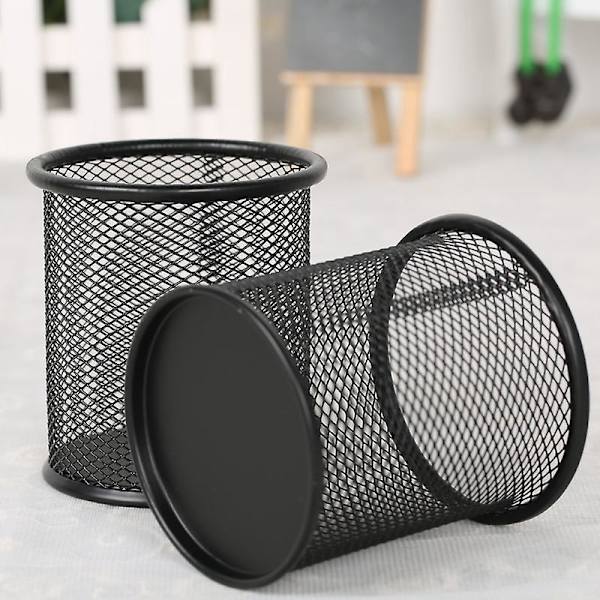 Metal Mesh Penholder, Sort Skrivebordsarrangør til Kontor, 2-pak