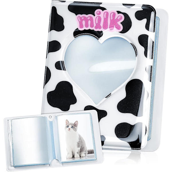 3-tommers Hollow Love Mini-fotoalbum med 40 lommer for oppbevaring av familiefoto og Kpop-perm for fotokort - Dairy Cow Design