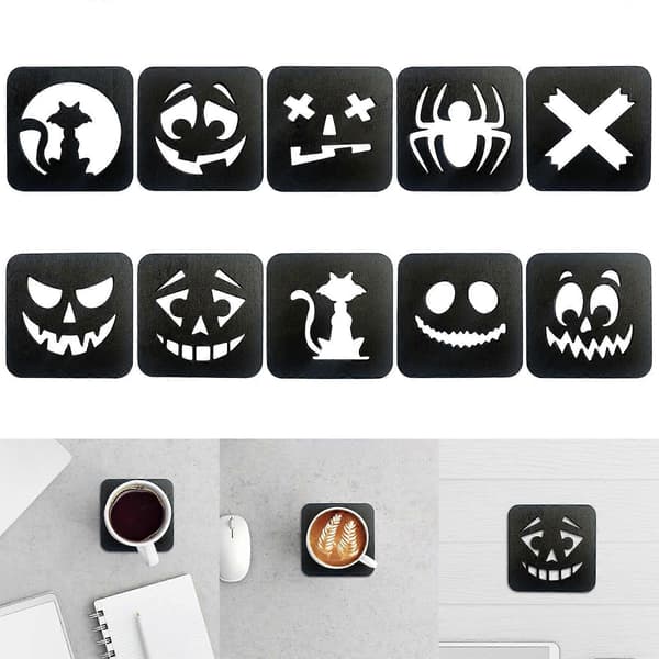 Halloween Coaster Cup Holder Insulation Pad Cup Coaster Wooden Material Drink Coaster for Home Decorations and Enthusiasts 10