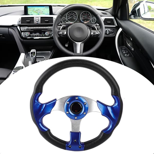 13in 320mm Universal PU Læder Bil Sport Racing Drift Rat Blå