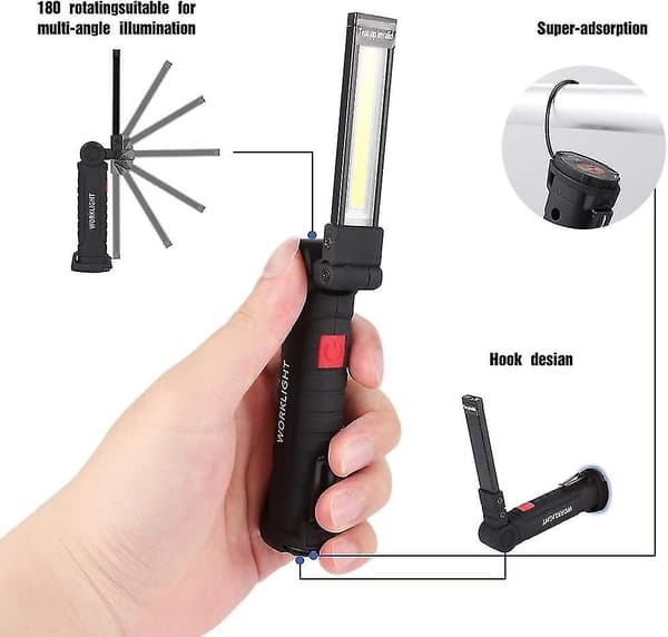LED Work Light Rechargeable LED Inspection Lamp Magnetic Base 5 Modes For Garage, Camping, Small Emergency Light, 2 pcs