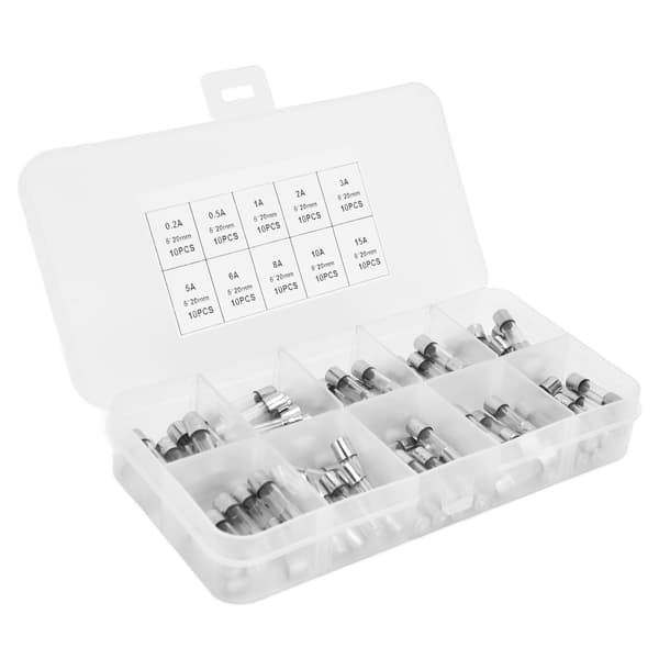 100 st snabbsäkringar i glas 0.2A 0.5A 1A 2A 3A 5A 8A 10A 15A 20A set för skydd