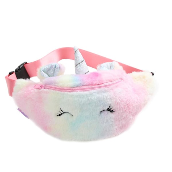 Söt Midjeväska, Tecknad Plysch Magväska Gradient Färg Bröstväska för Flickor Barn Sport Campingresa (Rosa) 26.5*12.5cm