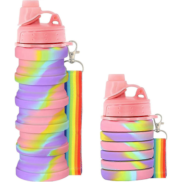 500 ml Vandflaske til Børn, Bærbare Foldbare Silikone Vandflasker, med Snøre, BPA-fri, 16 OZ (Pink)