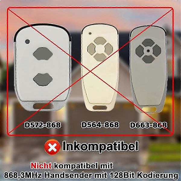 2 st 868,3 MHz Garageportsändare kompatibel med D302-868, D304-868, D384-868, D321-868, D323-868