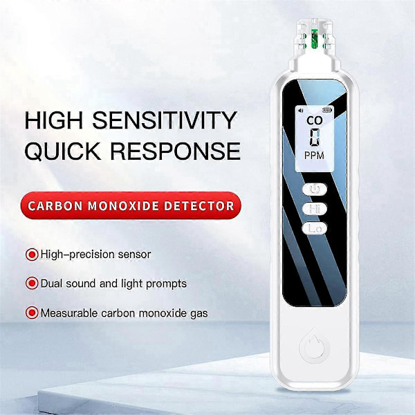 Bärbara kolmonoxiddetektorer kompatibla med resor, LCD-display Handhållen CO-detektor med 2 AAA-batterier, (Vit)-B16