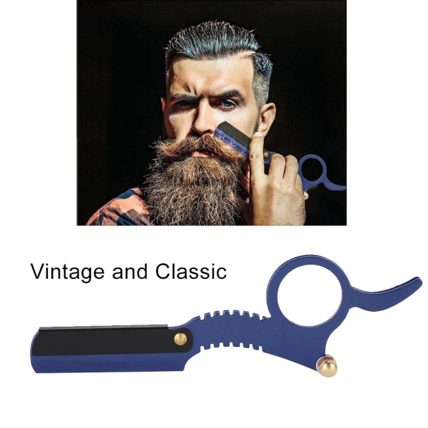 Vintage Barber rettkant barberhøvel med enkel bladerstatningsmekanisme Skjeggbarberblått