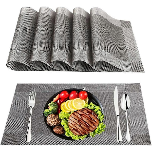 Pöytätabletit, 6 kpl liukumattomia pöytämattoja, pestävä tabletti, keittiöön lämmönkestävät tabletit, hopea