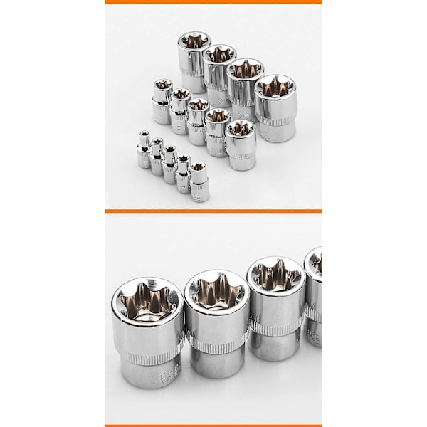 14 Deler E Star E4-E24 Hunn Torx Pipenøkkelsett E-Torx Ekstern Sekskant Pipenøkkelmutter