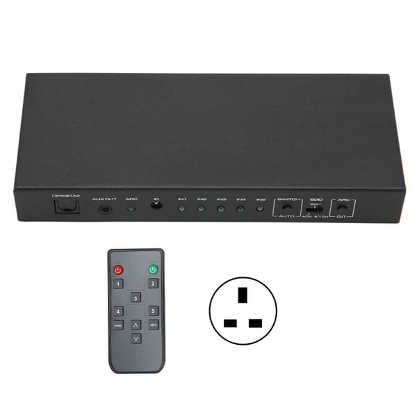 Ljudextraktor 5-portars stöd 4K 60Hz UHD Auto EDID HDR HD Multimedia Interface Switch Ljudsplitter med ARC 100‑240V UK-kontakt