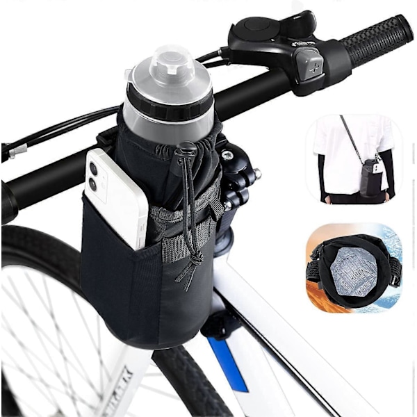 Cykel Vattenflaskhållare Väska, Vattentät Cykelstyre Ram Isolerad Styrstam Förvaringsväska med Fästremmar Telefonficka Slitstark Oxford Kopp Dryck