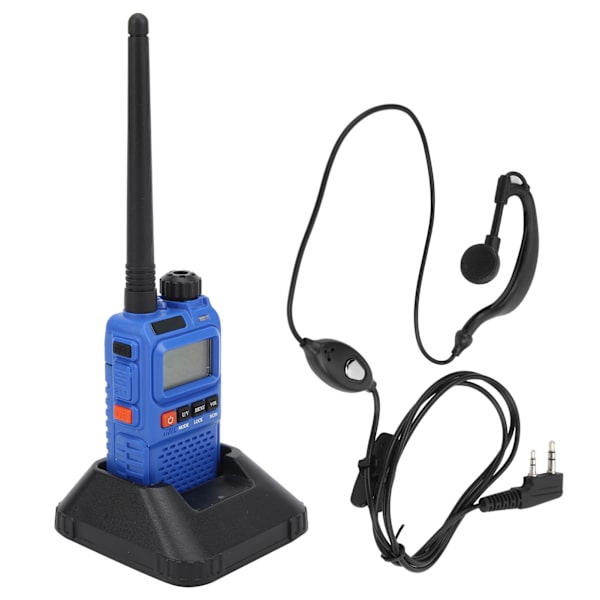 Bärbar Walkie Talkies Set Handhållen LCD-display Walky Talky med Öronsnäcka 100‑240VBlå EU-kontakt 100‑240V