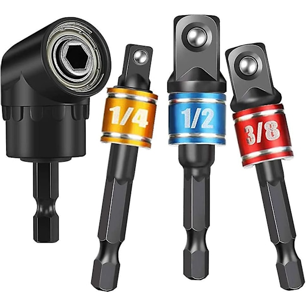 Vinkelborr, Professionell 105° Vinkelborr, 1/4\" 3/8\" 1/2\" Hex Borr Adapter Set, 3 Delar Hex Hylsadapter för Borrning (Svart)