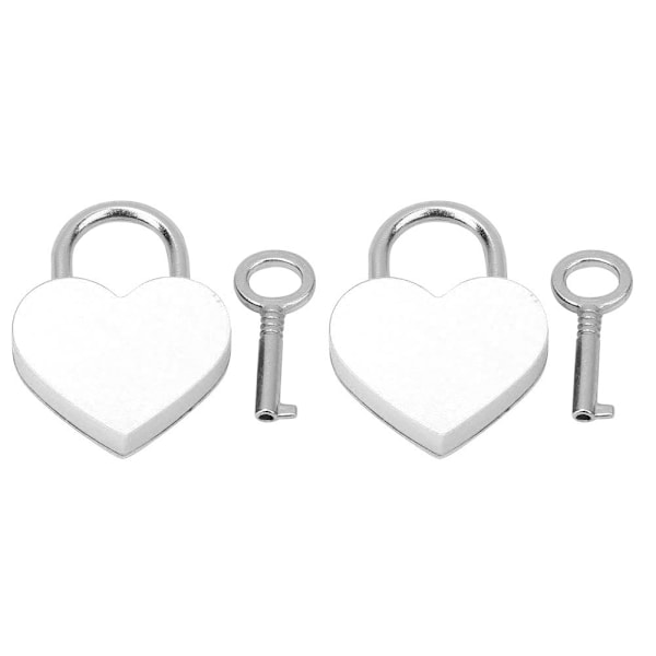 2 set hjärtformade lås i metall, färgglada, utsökta hänglås, hushållsartiklar, hantverksmaterial med nycklar 30x39mm vit