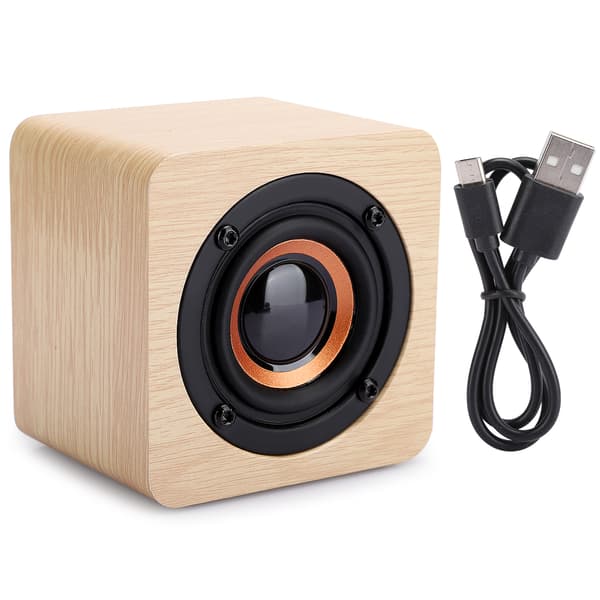 Mini Gul Trådlös Bluetooth Högtalare i Trä USB Laddning Portabel Kub