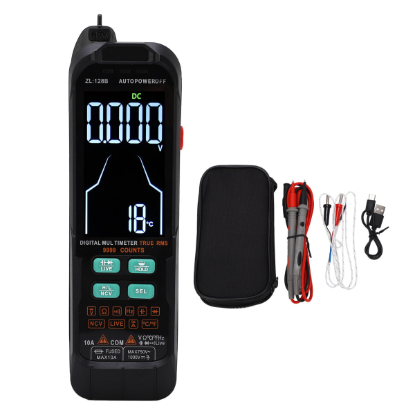 Digital multimeter, bärbar, stor bakgrundsbelyst skärm, 1000 mAh, strömspänningsmätare 0-1000 V