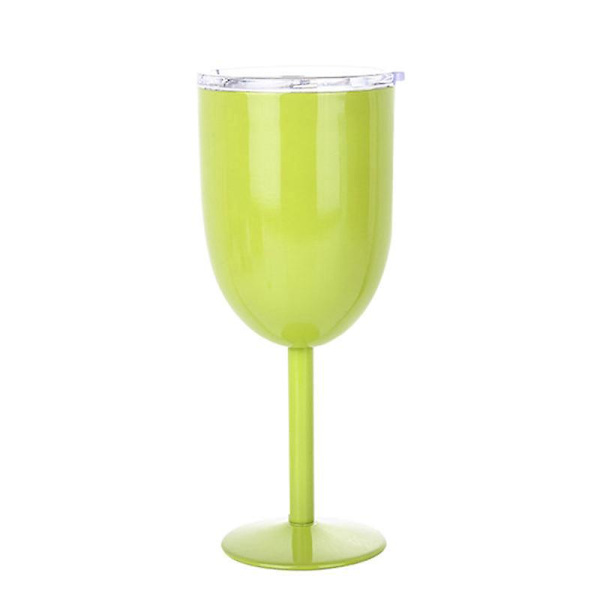 Isolerade vinglas i rostfritt stål med lock - Dubbelväggig tumbler, obrytbar stjälk (Grön)