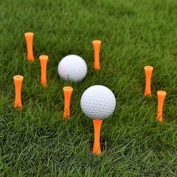 Hållbara orangefärgade plastgolftee - 100 st, 70 mm - Perfekt för golfdrivare, mattor och bollar