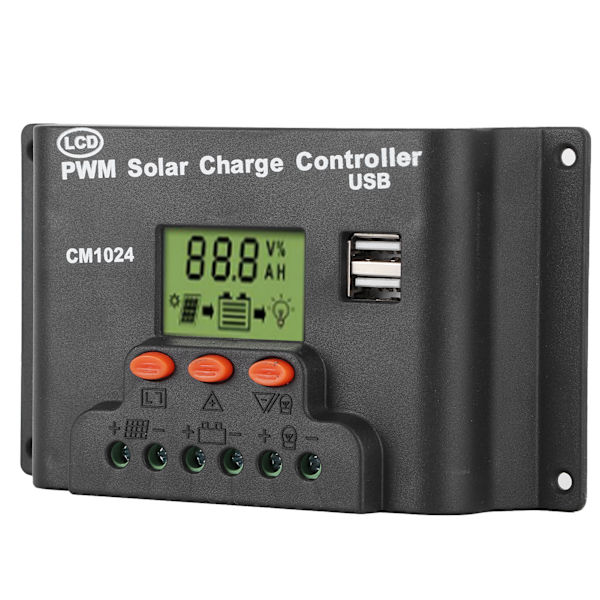 12V/24V LCD solcelleladningsregulator med dobbelt USB-udgang til batteri til brug i hjemmet, industri og erhverv med 20A nominel opladning/afladning