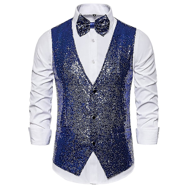 Stilig Sequin Casual Vest for Menn XL Blå