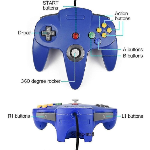 2 Pakkaus Klassinen Langallinen N64 Ohjain Retro Pelit 64-bittinen Peliohjain Joystick Korvaus 222kpl