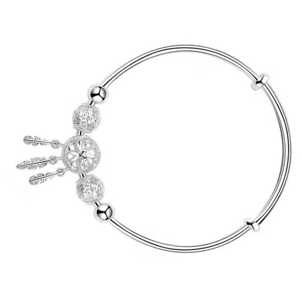 Drömfångare Armband Tassel Fjäder Charm Silver Push Pull Spänne Justerbart Armband Smycken