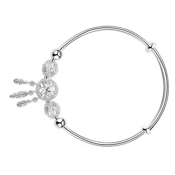 Drømmefanger armbånd kvast fjer charm sølv push pull lås justerbart armbånd smykker