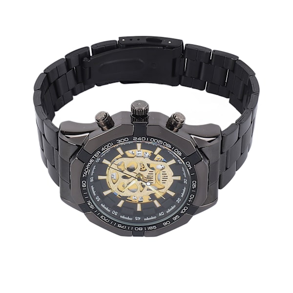 Mann Fritid Lysende Klokke Skull Hul Rustfritt Stål Fasjonabelt tilbehør Armbåndsur Svart Gull