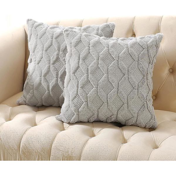 2-pack Faux Wool Kuddfodral - Ljusgrå, Farmhouse Dekorativ Kuddfodral