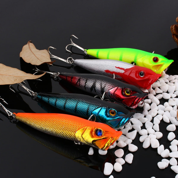 Lott 5 stk Popper Fiskelokker Bass Crankbaits Agn Takle Minnow Fish Lure