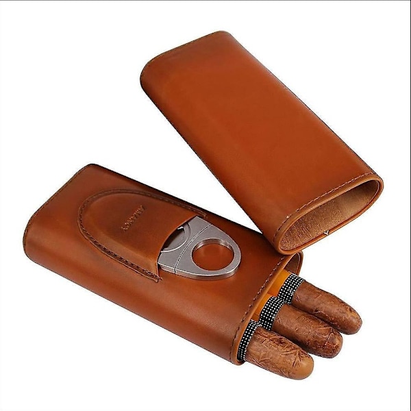 3-Fingers Elegant Svart Brun Krokodilmönstrad Läder Cigarrfodral med Liten Luftfuktare och Cutter